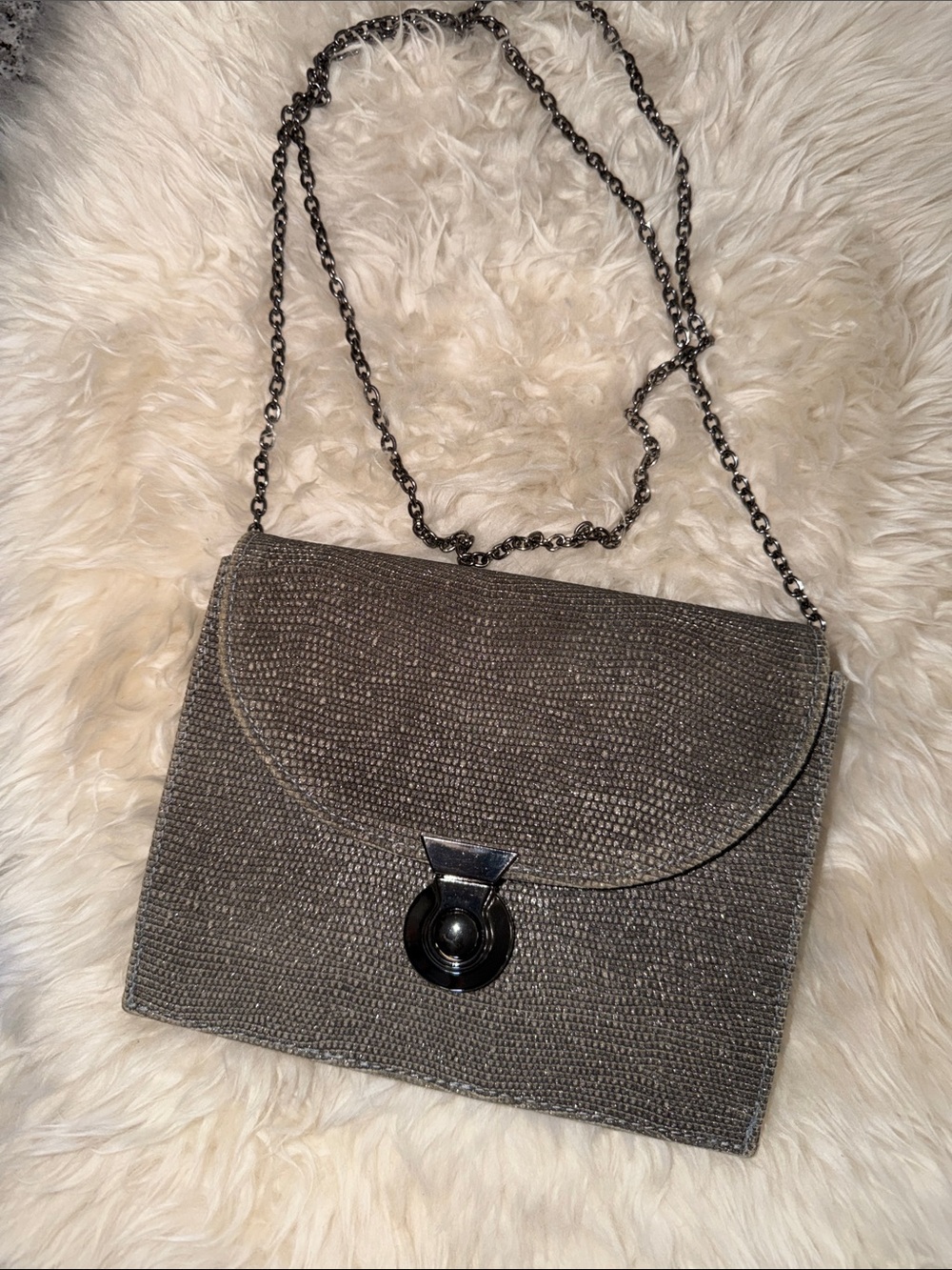 Lauren Merkin Piper Metallic Shimmer Crossbody Bag Clutch Disco Glitter Silver
